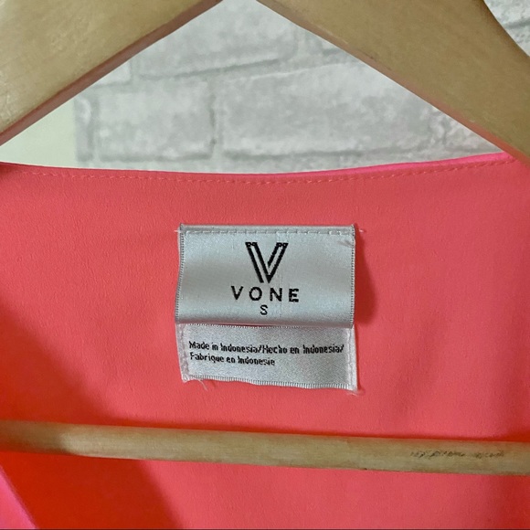 Vone Neon Pink Faux Satin Wrap Blouse - Picture 4 of 5
